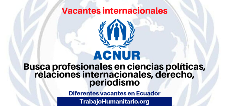 Vacantes internacionales. UNHCR/ACNUR busca profesionales para trabajar en Ecuador
